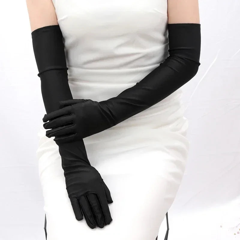 Women's Satin Long Opera Gloves – Ball, Stage & Cosplay Satin Opera Gloves Qme black 55cm