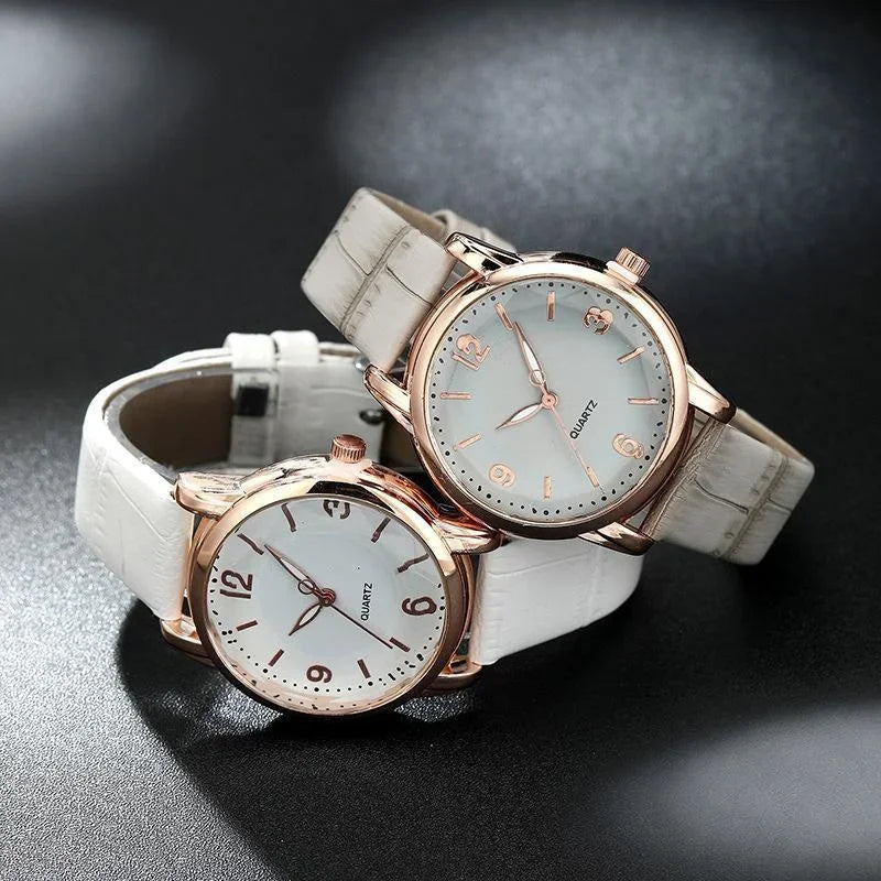 Ladies Casual Round Quartz Watch – Analog PU Leather Strap Analog Quartz Watch Qme