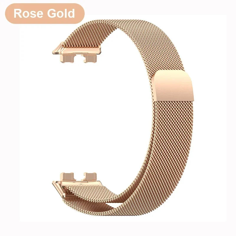 Huawei Band 8 & 9 Milanese Metal Strap + TPU Case Protector Smartband Strap Bundle Qme Rose Gold For Huawei Band 9