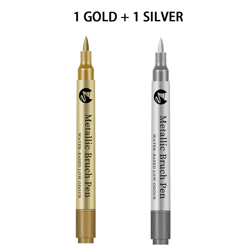 Gold & Silver Metallic Marker Pens – Waterproof Permanent Paint Metallic Paint Markers Qme 1gold - 1silver