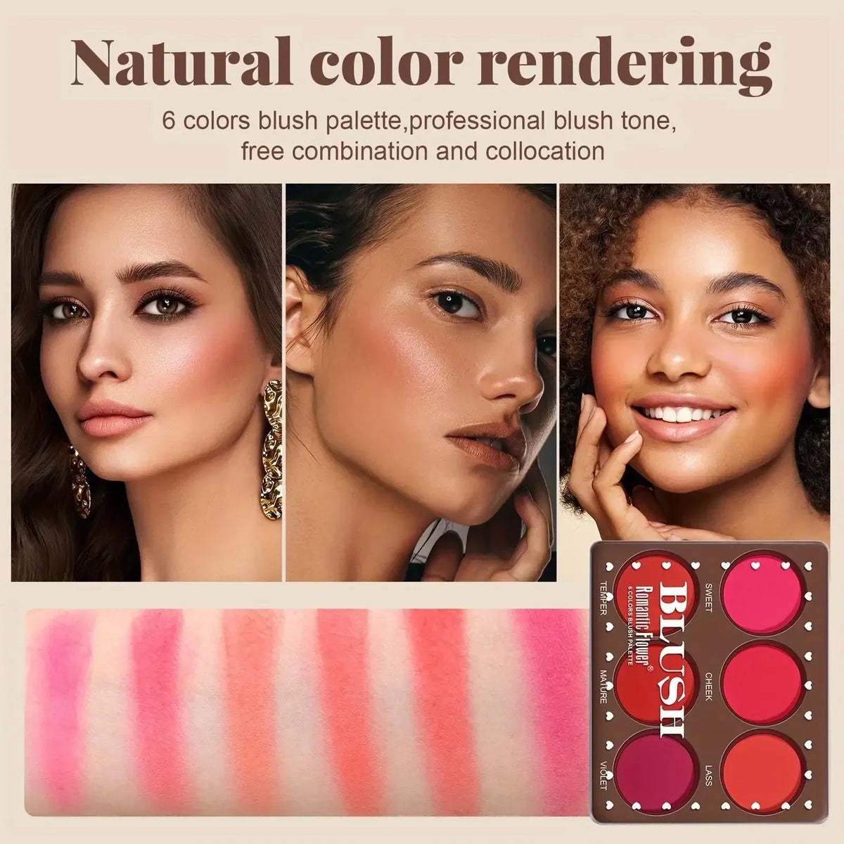 6-Color Waterproof Matte Blush Palette | Buildable Coverage Matte Blush Palette Qme