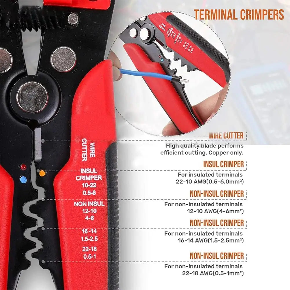 Wire Stripper Cutter Crimping Plier – Self-Adjusting Tool Wire Stripper Plier Qme
