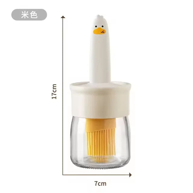 Silicone Oil Brush Bottle 2-in-1 BBQ & Kitchen Basting Set Silicone Basting Brush Qst White-1pc