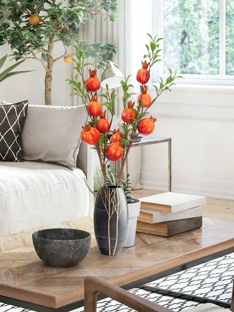 Artificial Pomegranate Branch Red Fruit Green Leaves 60cm Artificial Fruit Branch Qme