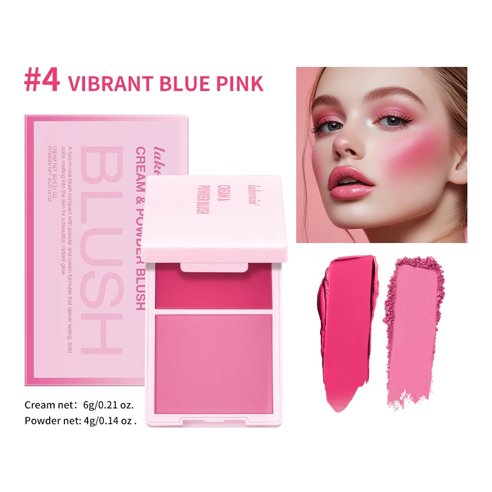 2-in-1 Cream & Powder Blush Palette – 5 Shades, Long-Lasting Cream Powder Blush Qst Vibrant Blue