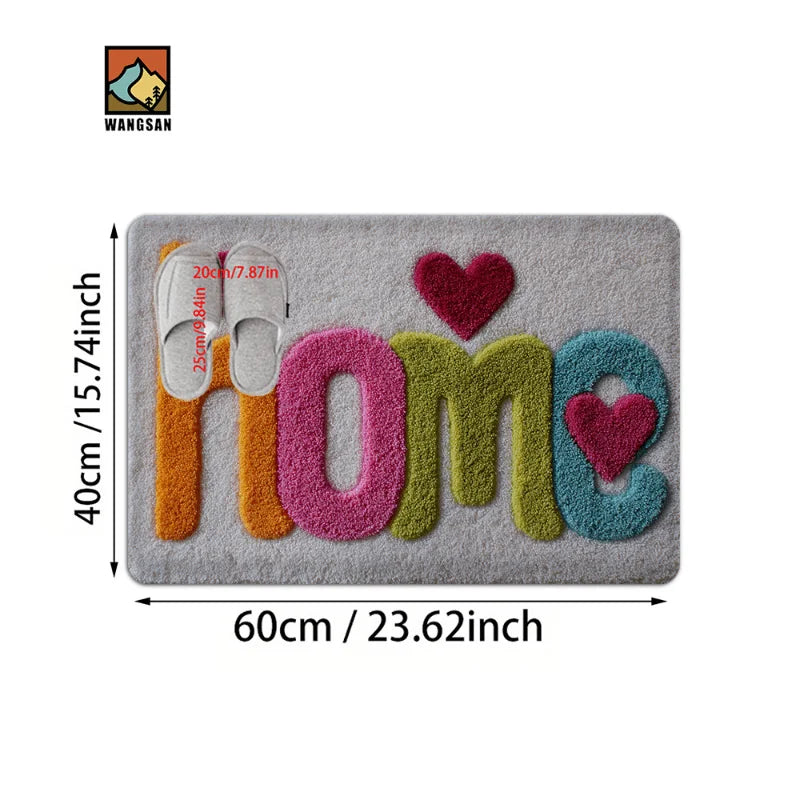 HOME Letter Heart Shaggy Doormat – Soft Absorbent Non-Slip Rug Shaggy Doormat Qme