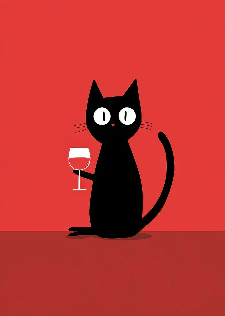 Black Cat Wine Canvas Wall Art – Modern Kitchen Decor Print Canvas Wall Art Qst 11 50X70cm No Framed