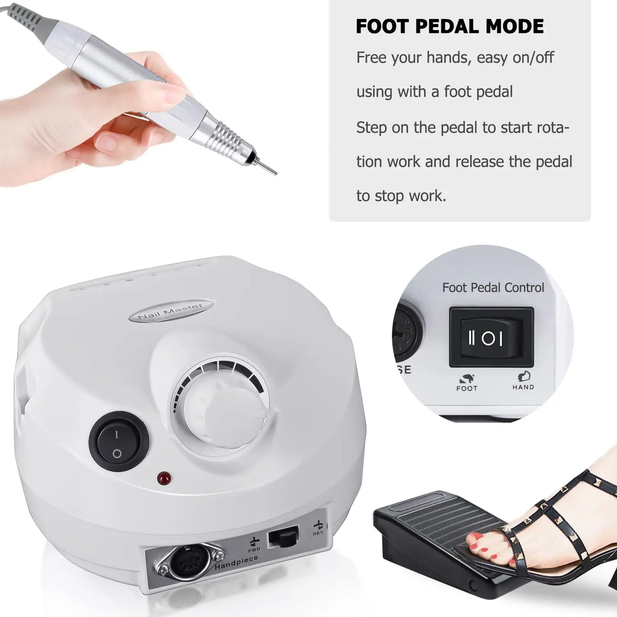 VamsLuna Electric Nail Drill 30000 RPM – Foot Pedal Manicure Set Electric Nail Drill Qst