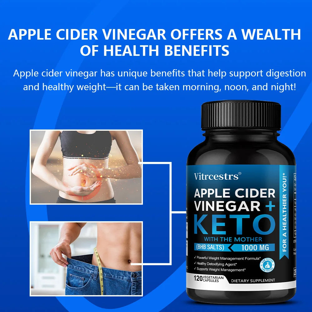 VITALXTRA Apple Cider Vinegar Keto Capsules | Non-GMO ACV Keto Supplement Qst