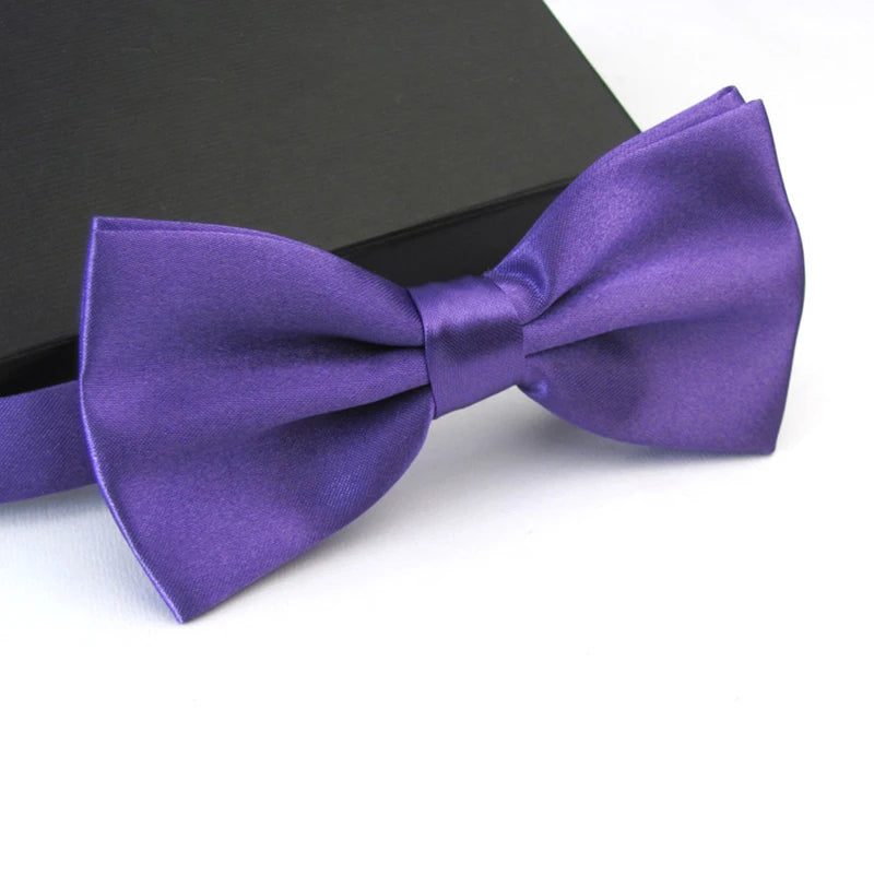 Men's Satin Bow Tie – Solid Color Adjustable Wedding Bow Tie Satin Bow Tie Qst Purple