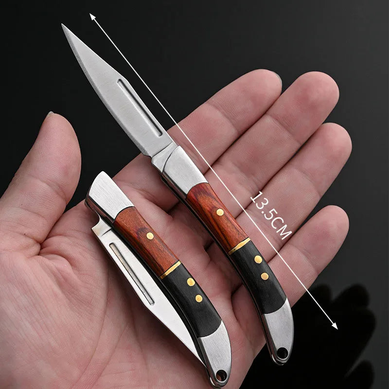 Swayboo Mini Folding Pocket Knife – Wood Handle Keychain EDC Folding Pocket Knife Qst 1PCS Medium Splice