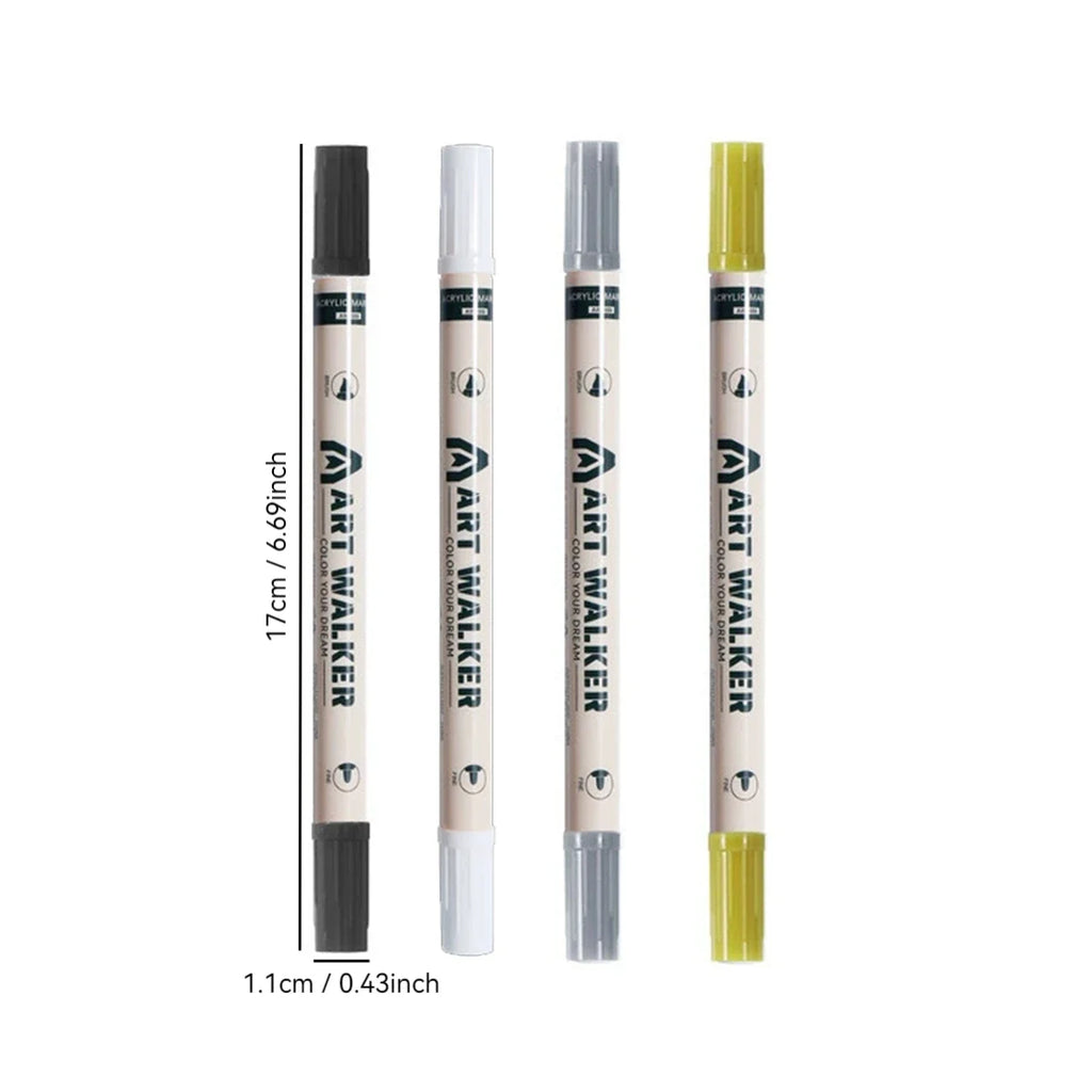 Dual Tip Acrylic Paint Markers – Black, White, Gold & Silver Acrylic Paint Markers Qme