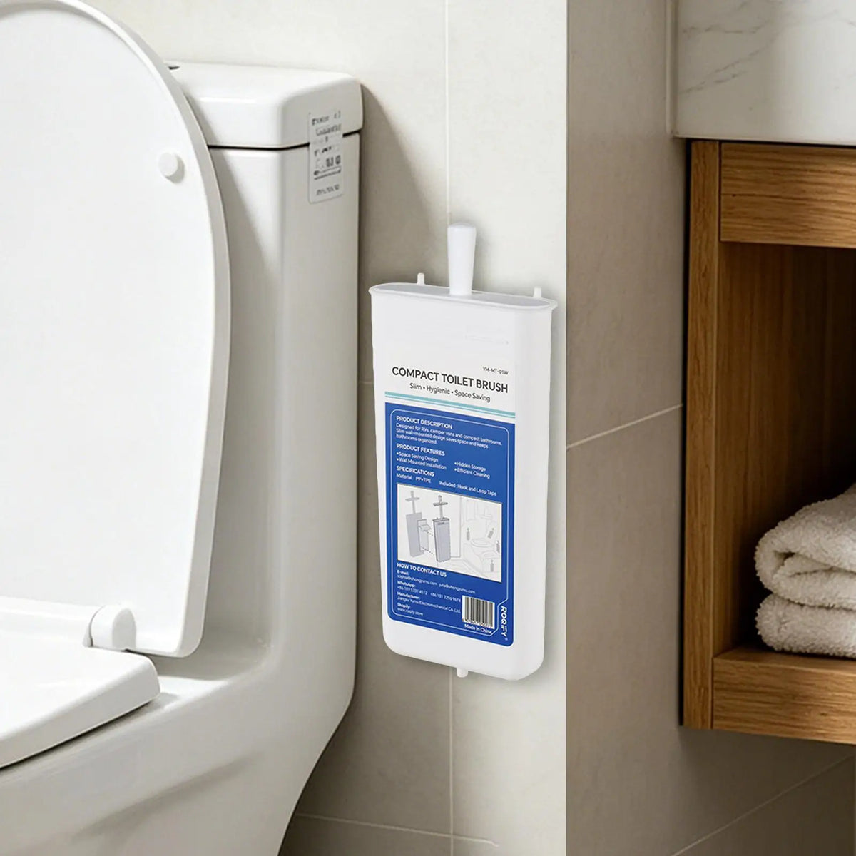 RV Toilet Brush & Holder – Wall-Mounted Retractable Head Toilet Brush Set Qme