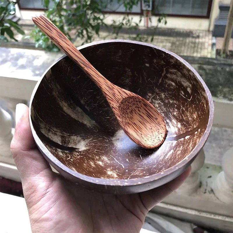 Natural Handmade Coconut Bowl with Fork – Eco Tableware Coconut Bowl Set Qme