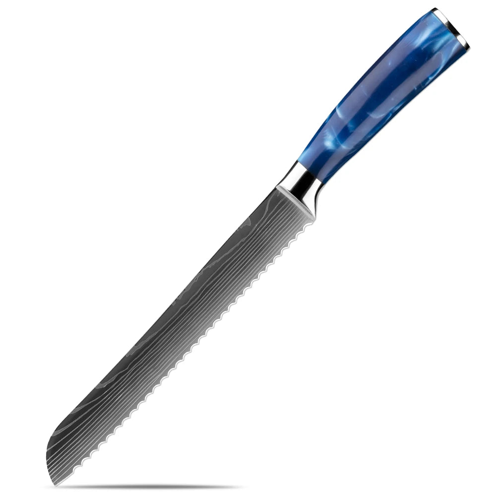 XITUO 6-Piece Kitchen Knife Set – Damascus Santoku Blades Kitchen Knife Set Qst Bread Knife