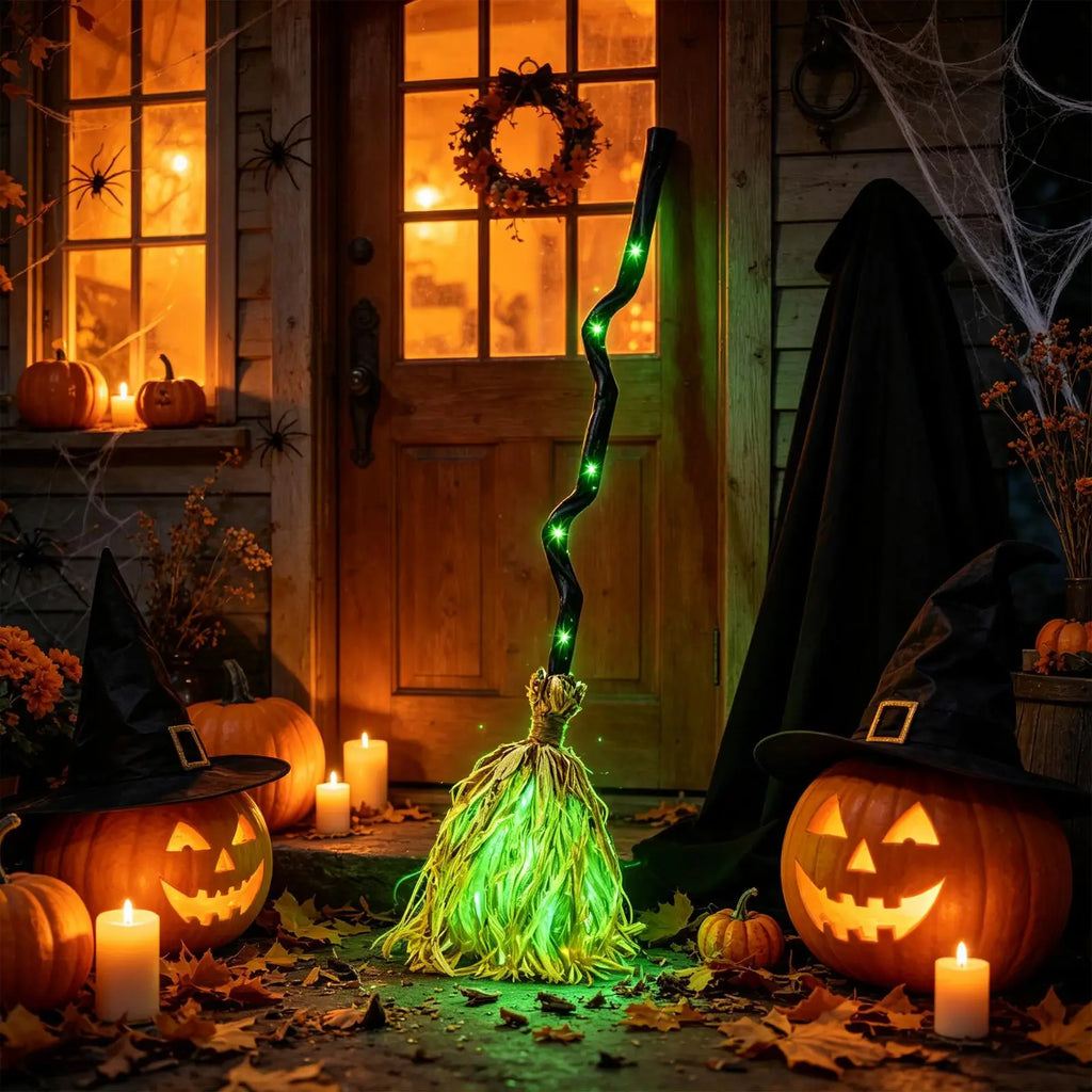 Halloween Animated Broom Decoration with Light & Sound Halloween Decoration Qme