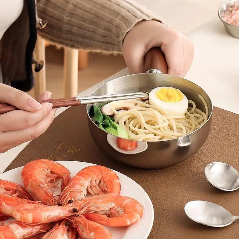 Stainless Steel Bowl with Walnut Wood Handle | Single Serve Serving Bowl Qme