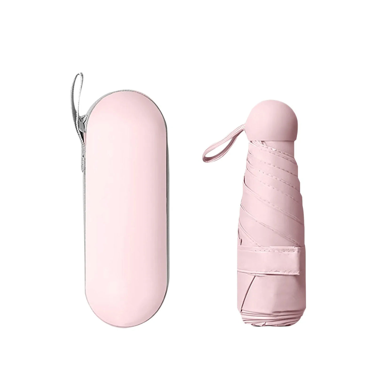 Portable 5-Fold Capsule Umbrella – UPF 50+ Sun & Rain Compact Folding Umbrella Qme Light pink