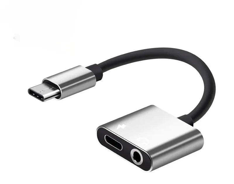 USB-C 2-in-1 Adapter – Listen & Charge at the Same Time USB-C Audio Adapter Qme Silver