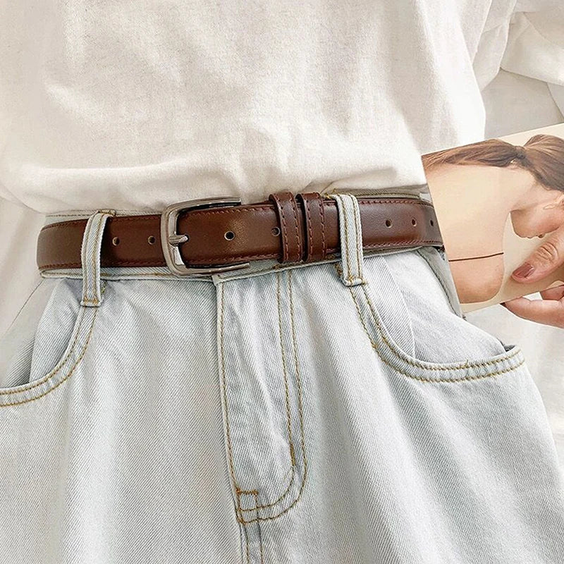 Women's PU Leather Metal Buckle Belt for Dresses & Jeans Women's Fashion Belt Qst Coffee