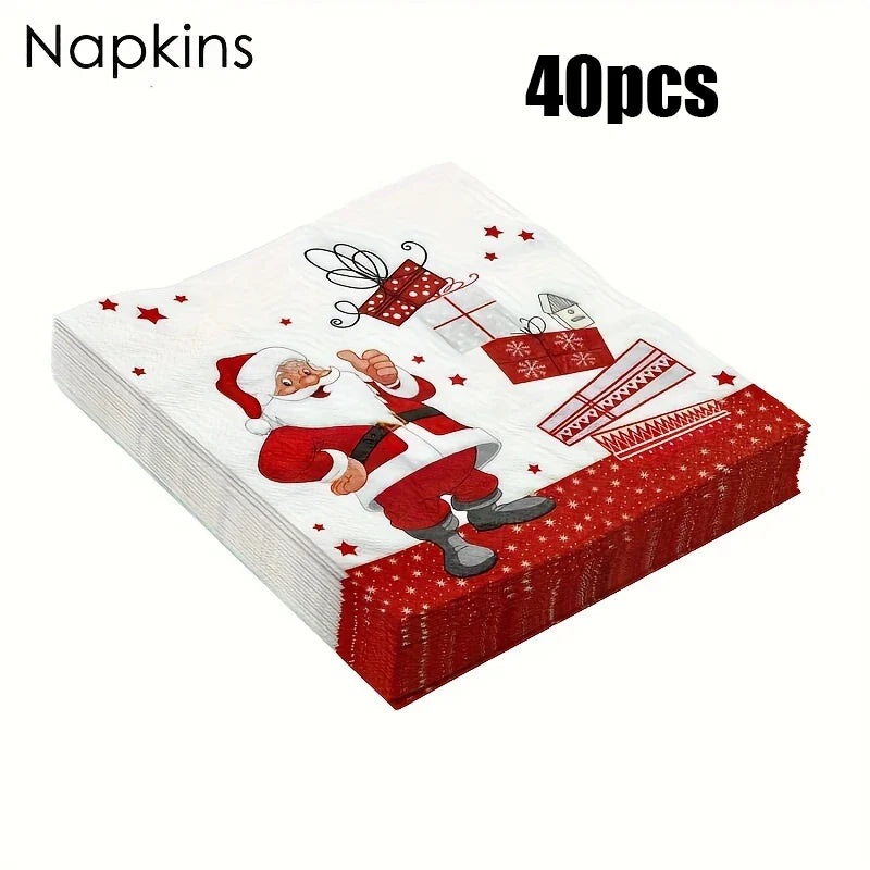 Christmas Santa Disposable Dinner Napkins – Pack of 20 or 40 Holiday Party Napkins Qme 40 sheets