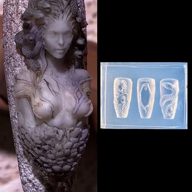 3D Snake Girl Silicone Nail Art Carving Mold – DIY Design Nail Art Mold Qme