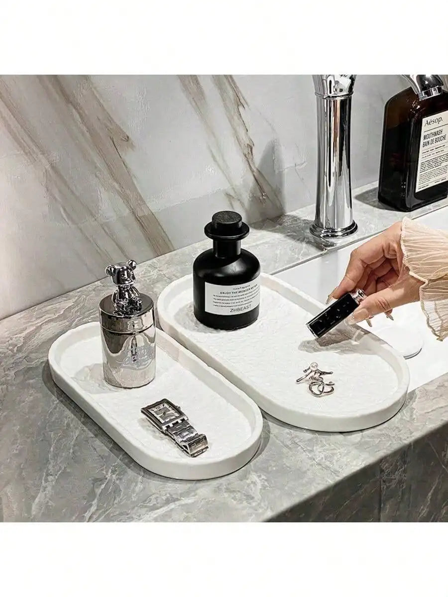 Ceramic Stone Bathroom Tray – Jewelry & Soap Storage Rack Bathroom Storage Tray Qme