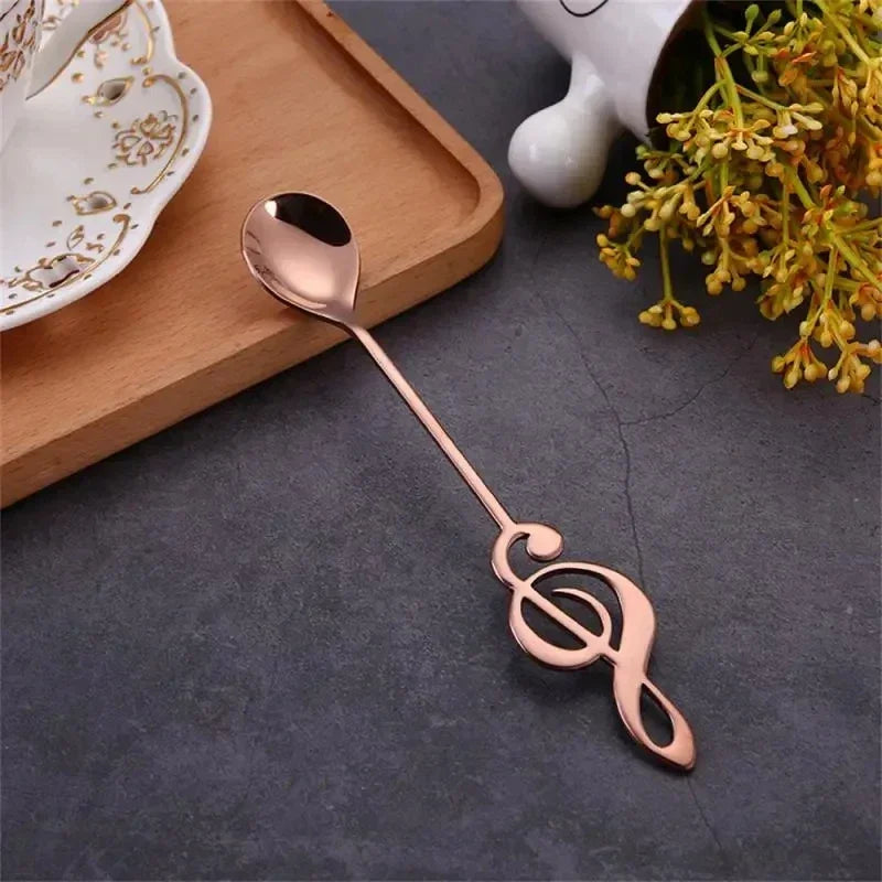 Musical Note Stainless Steel Coffee Spoon | Stirring & Dessert Decorative Stirring Spoon Qme Rose gold