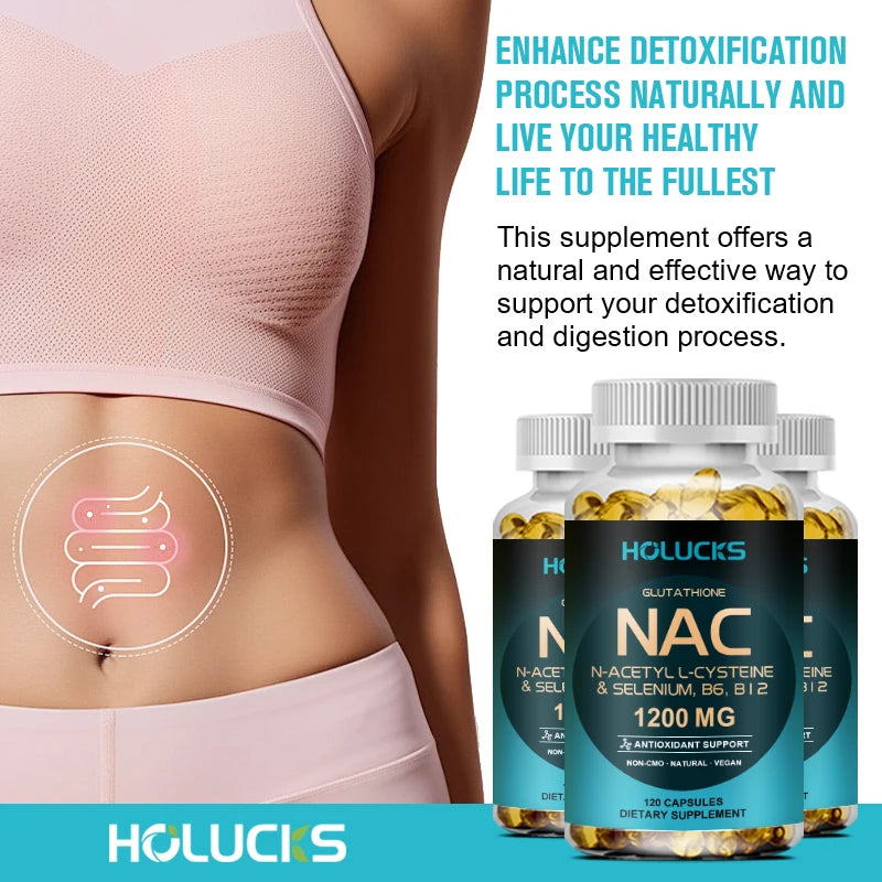 NAC + Glutathione Capsules | Milk Thistle, Selenium – 120ct Dietary Supplement Capsules Qst