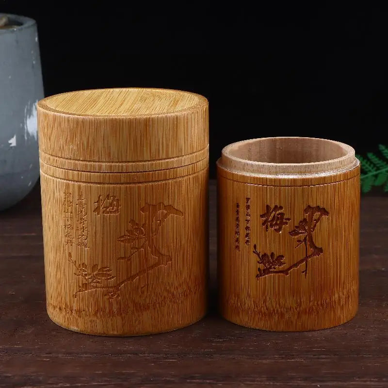 Carved Bamboo Tea & Spice Storage Box with Lid | Organizer Bamboo Storage Box Qme