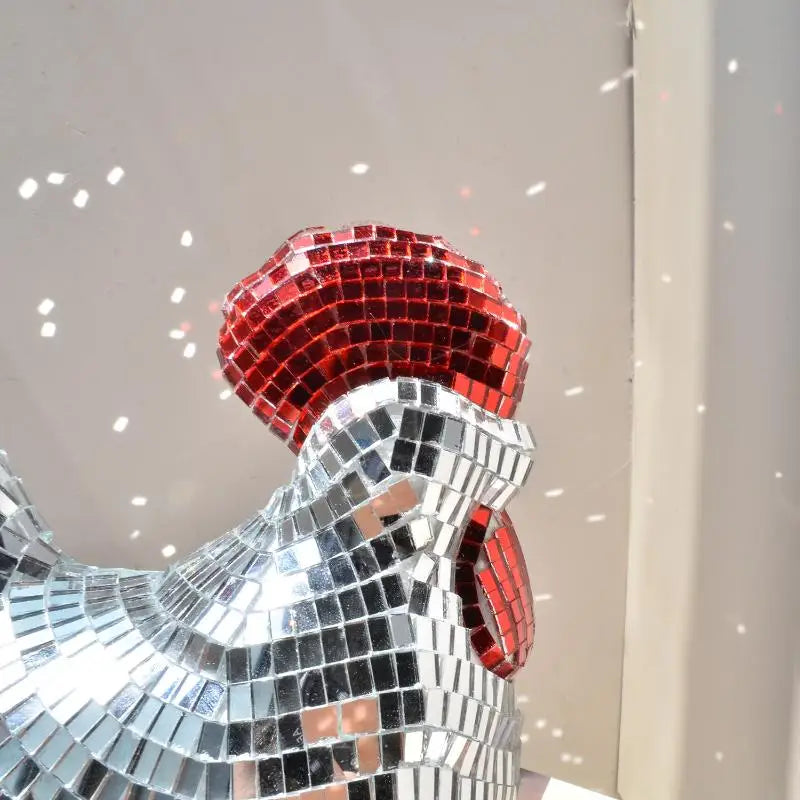 Mirror Disco Ball Rooster Sculpture – Decorative Chicken Statue Decorative Sculpture Qme