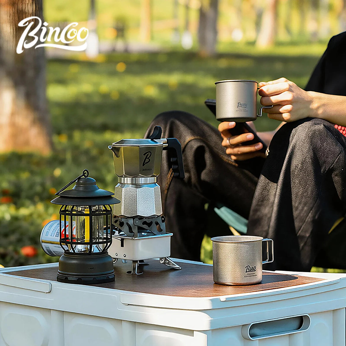 Bincoo Pure Titanium Folding Handle Mug – Camping Coffee Cup Titanium Camping Mug Qst