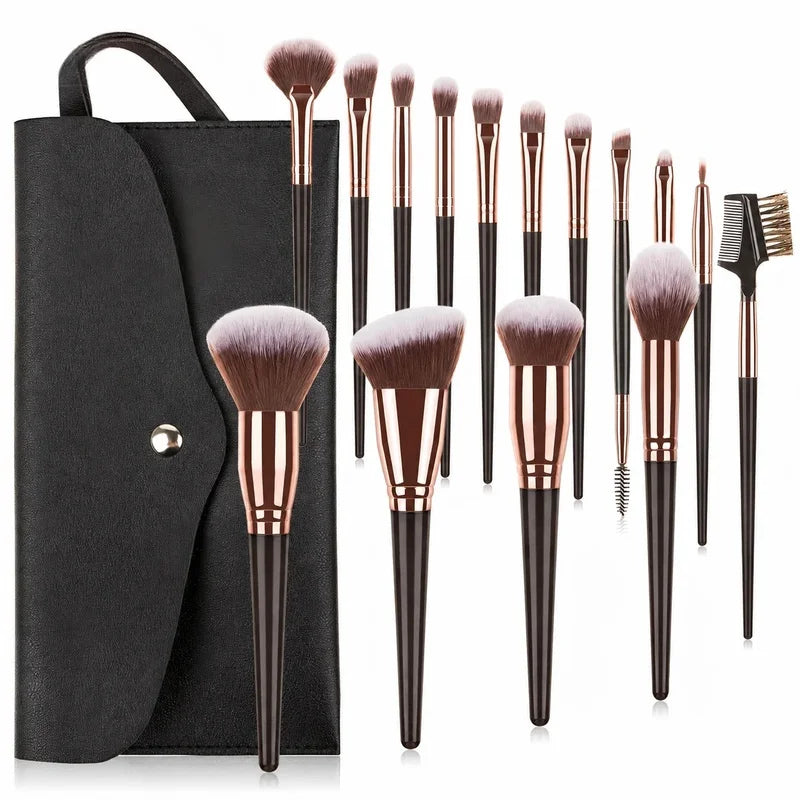 15-Piece Vegan Makeup Brush Set with Portable Travel Bag Makeup Brush Set Qme