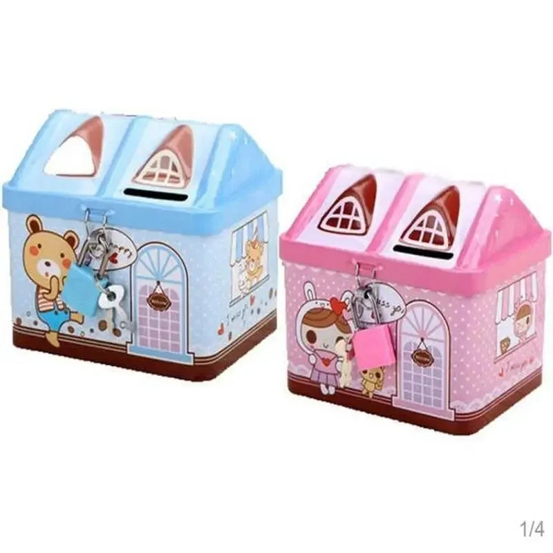 Cute Bear House Coin Bank – Kids' Metal Piggy Bank Gift Kids Coin Bank Qme