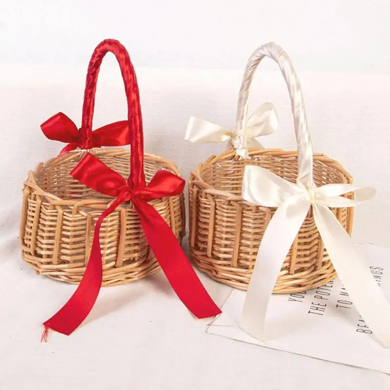 Handmade Woven Rattan Flower Basket – Boho Chic Décor Decorative Basket Qme