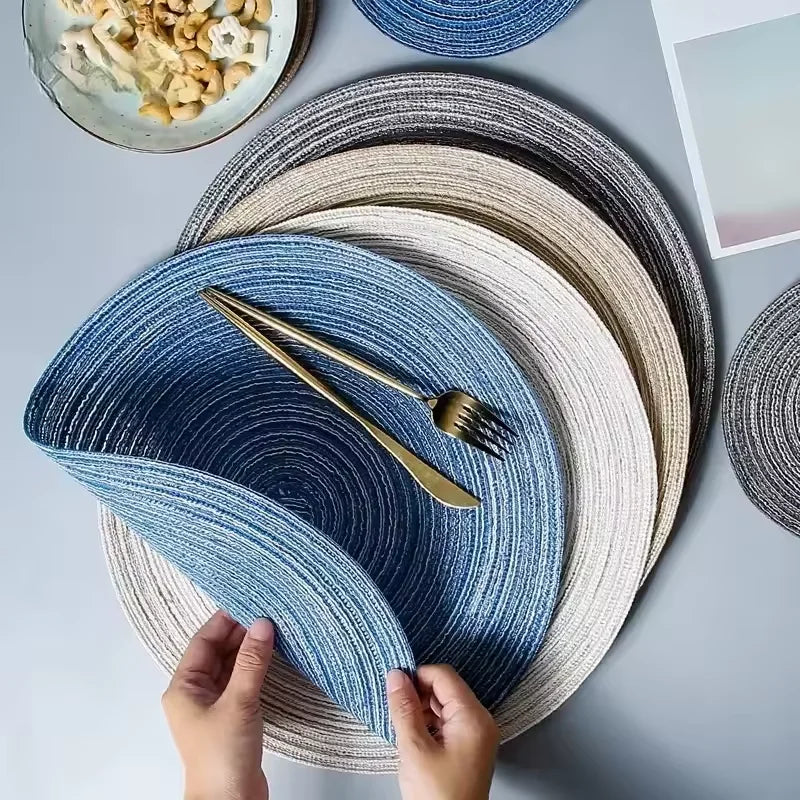 Round Nordic Linen Placemat – Non-Slip Heat-Resistant Coaster Mat Woven Placemat Qst