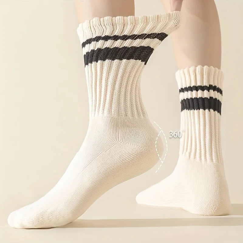 Striped Crew Socks – Retro Cotton Sport Socks for Men & Women Striped Crew Socks Qme