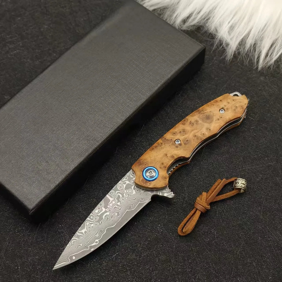 VG10 Damascus Folding Pocket Knife – Wood Handle EDC Tool Folding Pocket Knife Qst