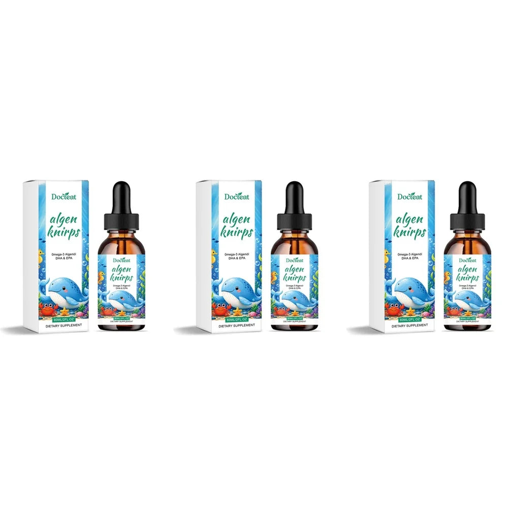 Docteat Omega-3 Algae Oil DHA & EPA Liquid Drops 60ml Omega-3 Supplement Qst 3 Bottles 180 ml