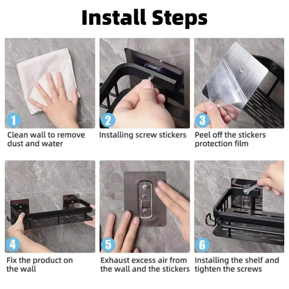 Aluminum Bathroom Storage Rack – No-Damage Wall Organizer Bathroom Wall Organizer Qme