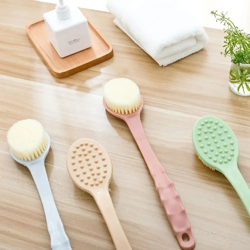 Long Handle Bath Brush – Soft Body Scrubber & Skin Massager Bath Body Brush Qme Blue
