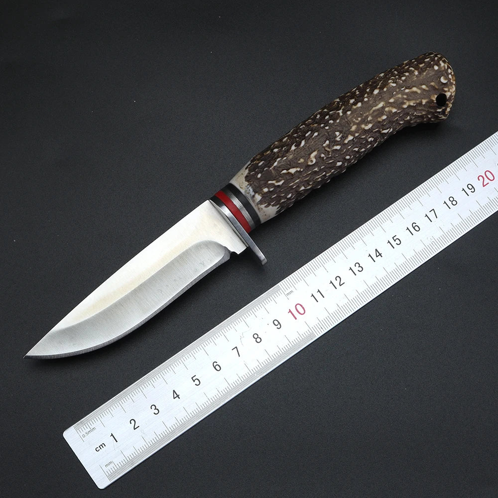 Antler Handle Fixed Blade Knife – 5CR13 Steel Camping Gift Fixed Blade Knife Qst