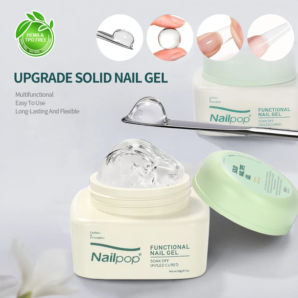 Nailpop Solid Nail Gel for Press-On Nails – Clear Ultra Strong Nail Gel Adhesive Qme