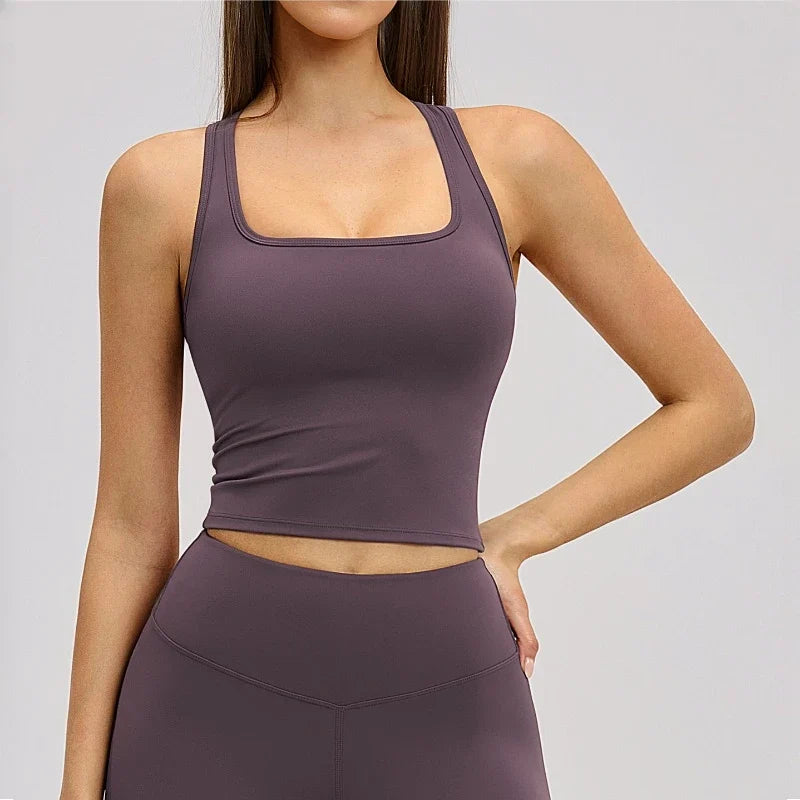 Seamless Yoga Tank Top I-Shape Backless Gym Running Vest Yoga Tank Top Qme