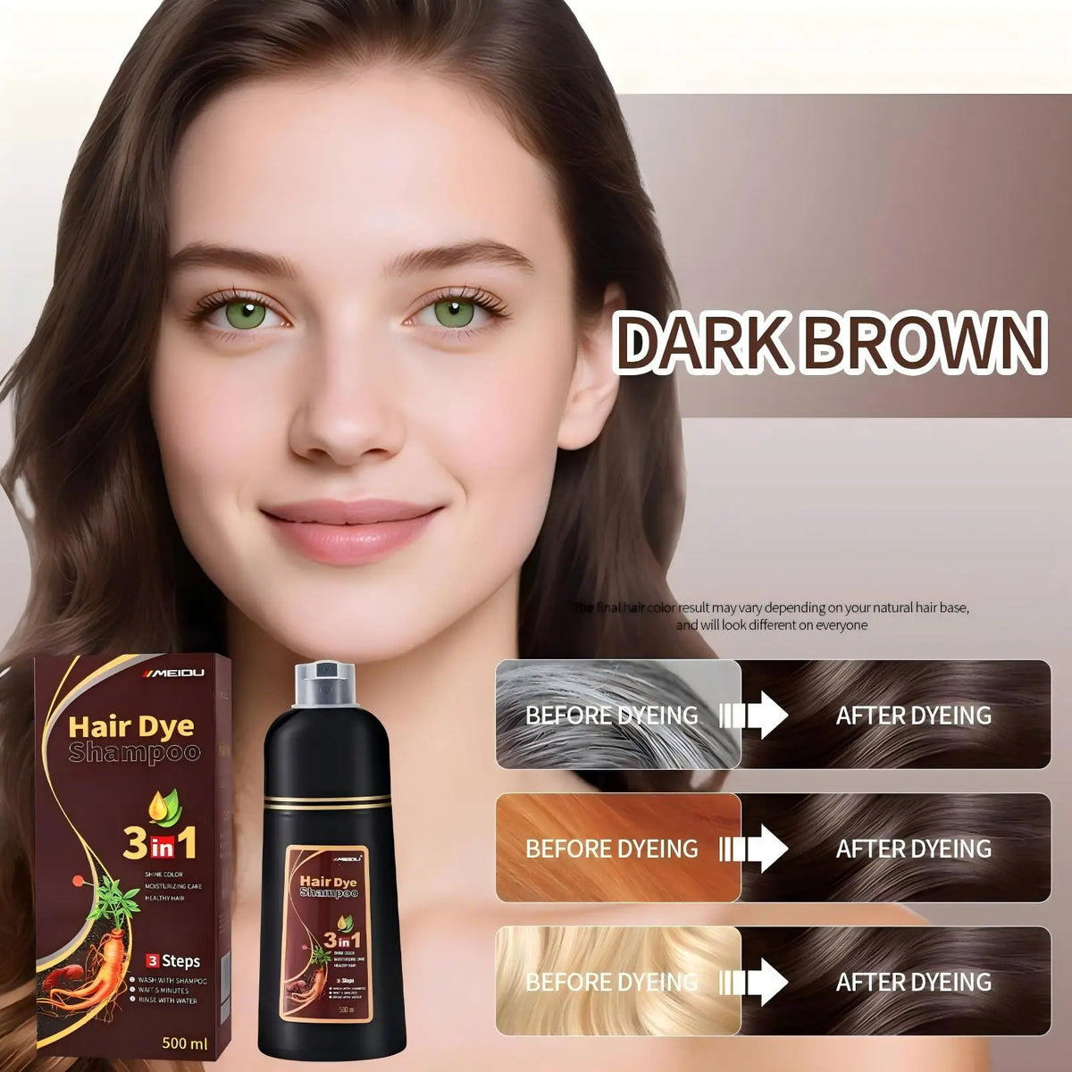 Meidu 3-in-1 Hair Dye Shampoo – Natural Color Men & Women Hair Dye Shampoo Qst Dark Brown