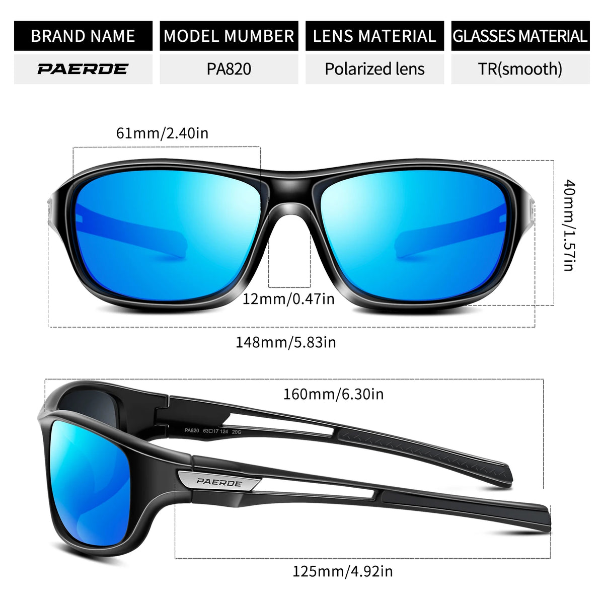 VOPHA PA820 Polarized Square Sunglasses UV400 Unisex Polarized Sunglasses Qst