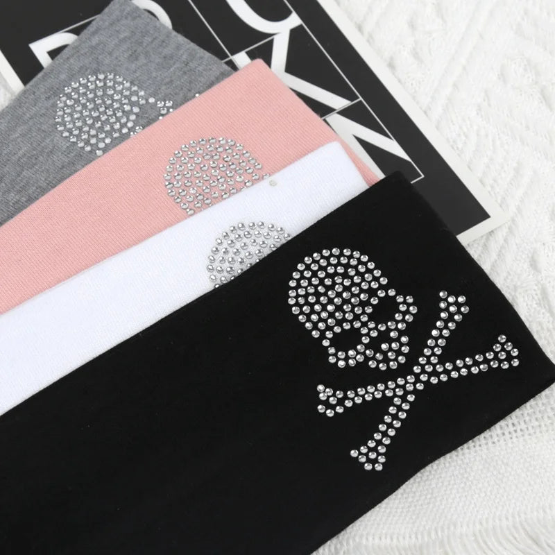 Women's Skull Rhinestone Elastic Headband – Y2K Cotton Hair Band Rhinestone Headband Qme