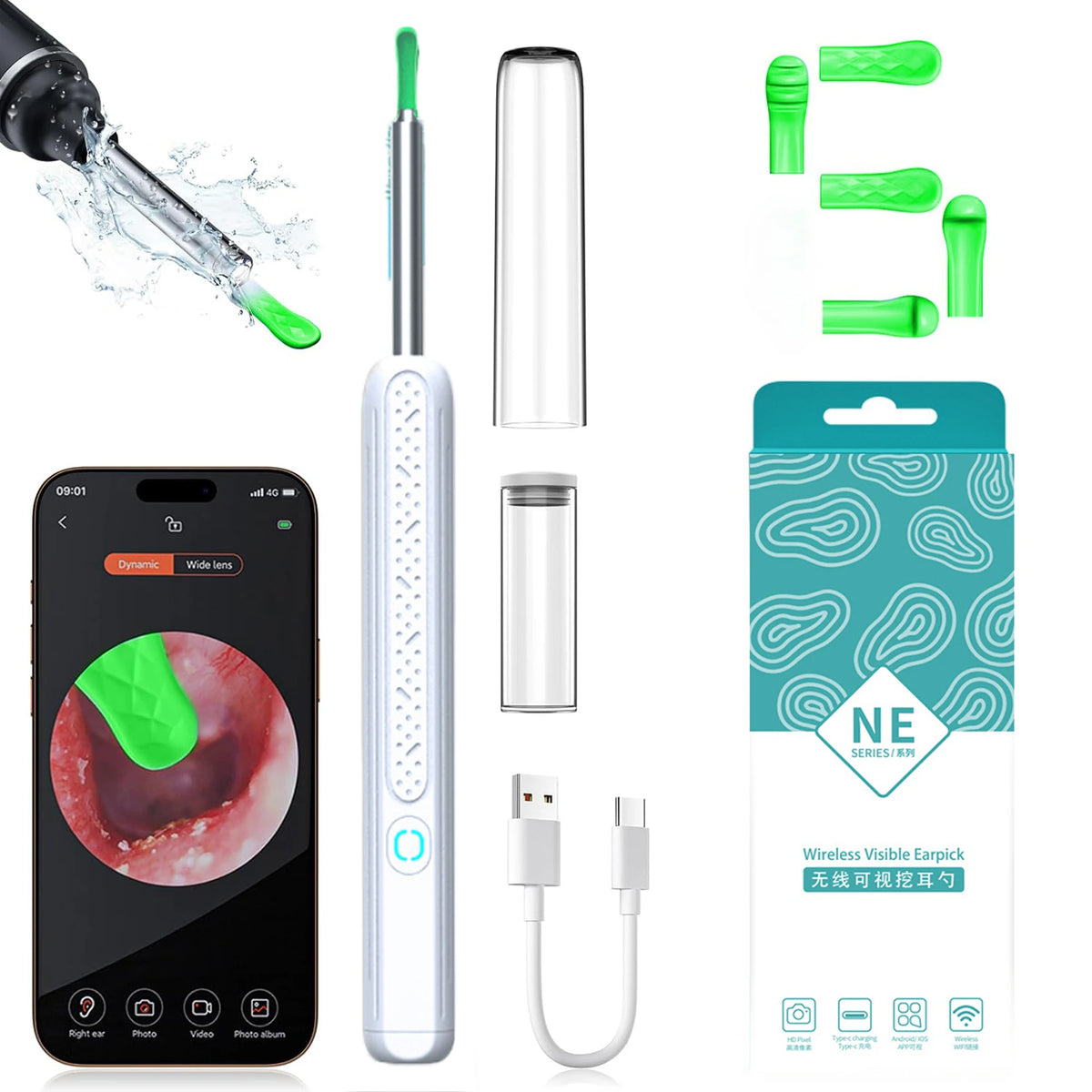 4.2mm 1080P HD Visual Ear Camera & Wax Removal Kit Ear Inspection Camera Qst NE3-C-White