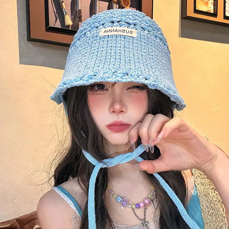 Women's UV Crochet Sun Hat – Foldable Breathable Beach Hat Crochet Sun Hat Qst Blue
