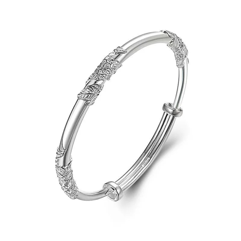 Embossed Floral Silver Plated Adjustable Bangle Bracelet Floral Bangle Bracelet Qme Silver Plated China Mainland